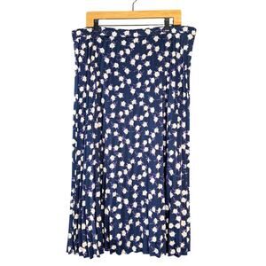 J. Crew Skirt Womens 16 Blue Midi Pleated Scattered Peony Floral Business Preppy
